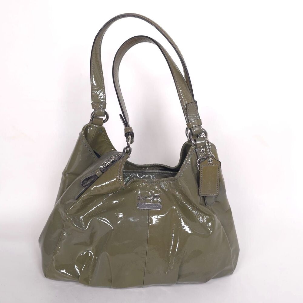 COACH Madison Patent Maggie Glossy Dark Grey Leather Satchel Bag Shoulder Purse‎ - Picture 12 of 16